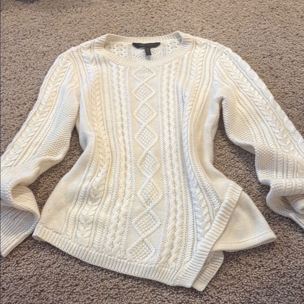 BCBGMaxAzria Cream Cable Knit Crew Neck Sweater